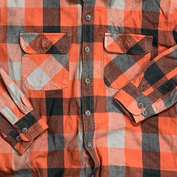 Work n Sport Mens Orange Thick Plaid Super Brawny Work Shirt Flannel LARGE - Picture 3 of 8